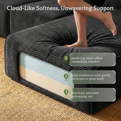Homkdom L-Shape Modular Sectional Sofa for First Apartment & Small Space | Boneless Couches for Living Room,Compressed Delivery Fits Through Doorways, 3 Modules Convert to Guest Bed, No Assembly