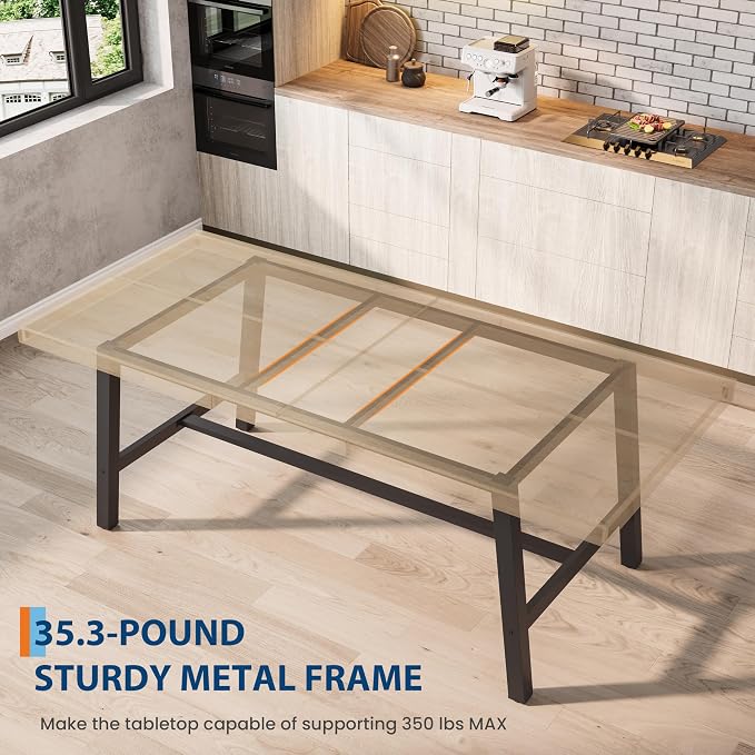GarveeHome Industrial Dining Table for 6-8 People, 78.7" Long Large Kitchen Table with Sturdy Metal Frame, Rectangular Counter for Dinner, Kitchen, Dining Room (Natural, 79" Non-extendable)