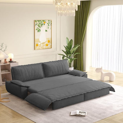 73.2" Sleeper Sofa Bed Queen Size, 3-in-1 Convertible Couch, Modern Pull Out Couches, Comfy Corduroy Futon Sofa, Cloud Loveseat Lounge, Pillow Arm, for Living Room, Apartment, Dark Grey
