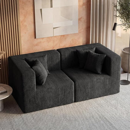 MONVANE 75" Loveseat Sofa, Comfy Chenille Modular Sectional Sofa with 4 Pillows, Modern Deep Seat Boneless Couch, 2 Seater Sofa for Living Room, Bedroom and Apartment, Black