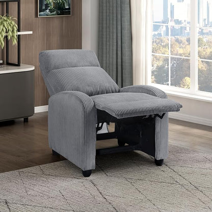 Lexicon Corduroy Pushback Recliner Chair Armchair Push Back Recliner, Solid Wood Frame and Metal Base, Easy Assembly Small Soft Single Sofa Accent Chair for Living Room/Office/Apartment, Dark Grey