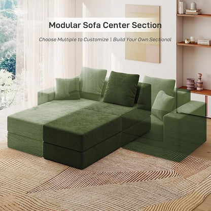 Living&Giving Cloud Sectional Couch for Living Room, Modular Boneless Couch with 1 Ottoman, Middle-seat Can Be Combined with Modular Sofa, Customizable Layout for Any Space, Green