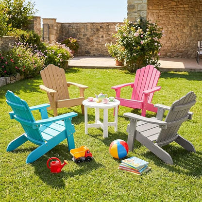 Costzon Kids Adirondack Chair, All-Weather HIPS Toddler Outdoor Chair, Wooden Textured Plastic Fire Pit Chair, Kids Patio Chair for Backyard Lawn Garden, Fits Children Age 3-7 Years (4, Turquoise)