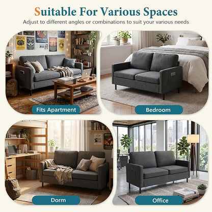 STHOUYN 56" W Fabric Loveseat Sofa with 2 USB, Small Couches for Living Room, Bedroom, Office, Easy Assembly & Comfy Cushion, Dark Grey