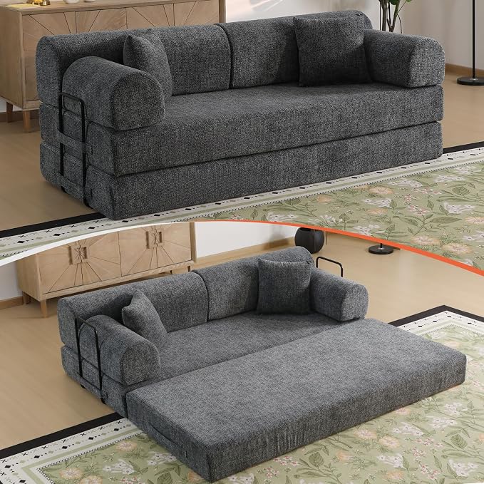 78.84" Boneless Couch with Memory Foam, Corduroy Convertible Loveseat for Apartment Living Room, Floor Sofa Bed,1200 lb, Vacuum Packed Couch in a Box, Charcoal Gray