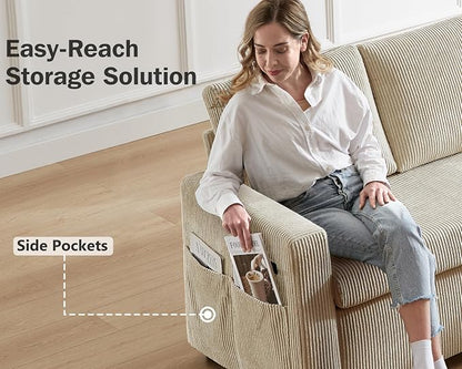 Vipbear 104" Sectional Sleeper Sofa Bed with Pull Out Bed, U Shaped Couch Pull Out Couch with Reclining Backrest, Reversible Storage Chaise, USB Ports, Tool-Free Assembly, Corduroy Beige