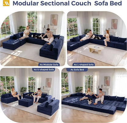 MAXYOYO Modular Sectional Sofa Couch, Foldable Oversized U Shaped Cloud Couch with Pillows, Tufted Boneless Lounger Floor Sofa Bed for Living Room, No Assembly Required, Navy