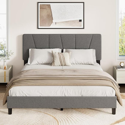GarveeHome Full Size Bed Frame with Upholstered Headboard, Modern Fabric Platform Bed Frame with Wooden Slat Support, Adjustable Headboard, No Box Spring Needed, Noise-Free, for Bedroom