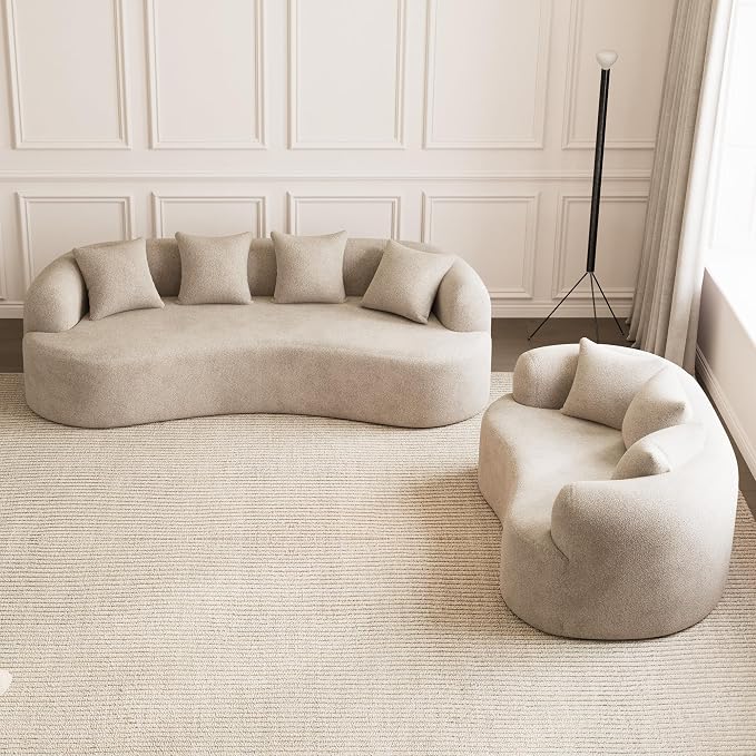 69" Curved Loveseat Sofa for Living Room, Modern Chenille Love Seat Cloud Couch, Luxury Plush Extra Deep Oversized Sofa for Small Spaces, Bedroom, Apartment‌, No Assembly Required, Light Brown