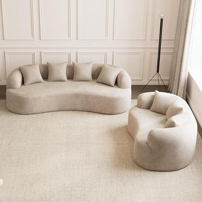 69" Curved Loveseat Sofa for Living Room, Modern Chenille Love Seat Cloud Couch, Luxury Plush Extra Deep Oversized Sofa for Small Spaces, Bedroom, Apartment‌, No Assembly Required, Light Brown
