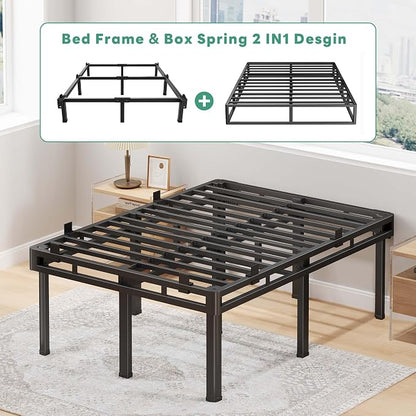 Superay Full Bed Frame, 22 inch Metal Bed Frame & Box Spring 2 in 1 Platform with Rounded Legs, Double Layer Bed Frame with Matress Gasket & headboard Adapter, Support Up to 4000lbs