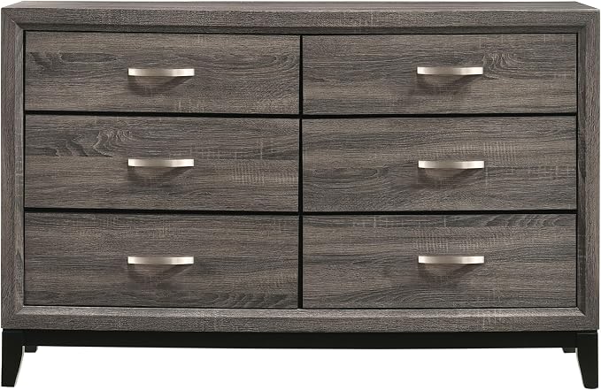 Coaster Home Furnishings - Watson - Wood - 6-Drawer Dresser with Curved Pull Handles, Groove Detailing, and Nickel Hardware - Bedroom - Gray Oak - 212423