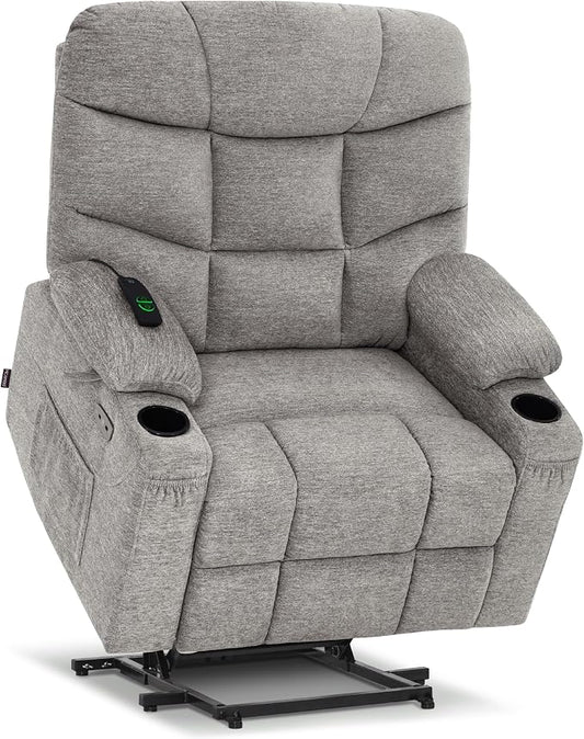 MCombo Oversized Power Lift Recliner Chair with Extended Footrest, Extra Wide for Big and Tall Elderly People, Fabric R7289 (Light Grey, Medium-Wide)