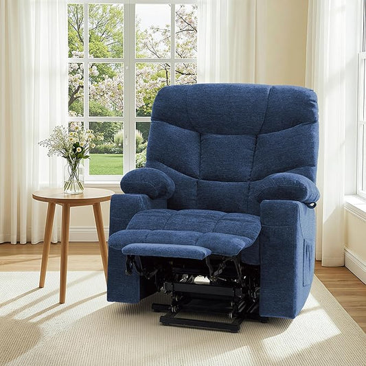 MCombo Oversized Power Lift Recliner Chair with Extended Footrest, Extra Wide for Big and Tall Elderly People, Fabric R7399 (Navy Blue, Large-Wide)