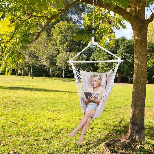 Backyard Expressions Hammock Chair Hanging Rope Swing Chair, 2 Pillows, Anti Slip Steel Spreader Bar
