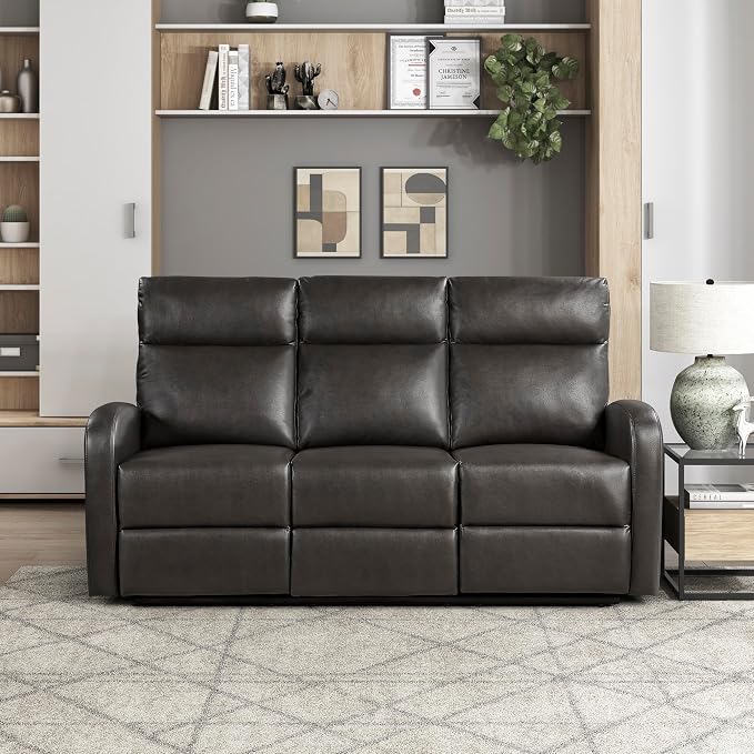 Lexicon Manual Reclining Sofa, Faux Leather Recliner Sofa, Wall Hugger, Track Arms, Magazine Pockets, Manual Dual Recliners Couch for Living Room/Office/Apartment, Easy Assembly, Espresso