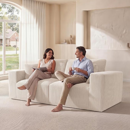 Modular Loveseat Cloud Couch, 79" Memory Foam Boneless Double Sofa, Cozy Upholstered Corduroy Frameless Furniture, No Assembly Required Small Couch for Apartment Living Room Office, Beige