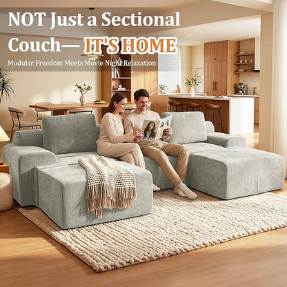 122" U-Shaped Modular Sectional Sofa, Oversized Boneless Cloud Couch for Living Room with Extra Deep Seat & High Back, Tool-Free No Assembly, Soft Chenille (Light Grey, 122 inch-U Shaped（3+2）)