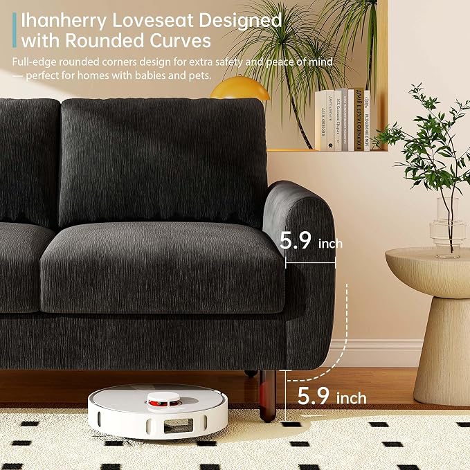 Ihanherry 68" Loveseat Sofa, Modern 2-Seat Couch, Mid Century Sofa, Comfy Chenille Deep Seat Couch for Living Room, Bedroom, Office, Apartment, Black