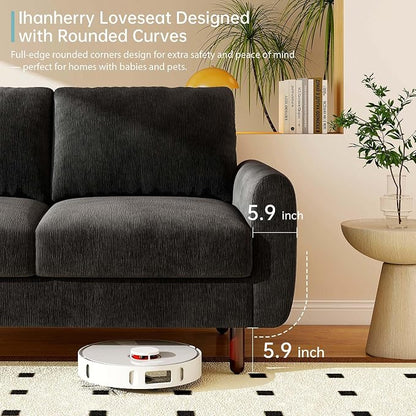 Ihanherry 68" Loveseat Sofa, Modern 2-Seat Couch, Mid Century Sofa, Comfy Chenille Deep Seat Couch for Living Room, Bedroom, Office, Apartment, Black