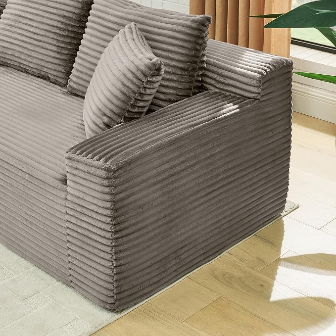 127" U-Shaped Cloud Sectional Couch Oversized Modular Compressed Boneless Sectional Sofa with Ottoman Chaise Lounges & Console, Plush Corduroy Boneless Symmetrical Sofa