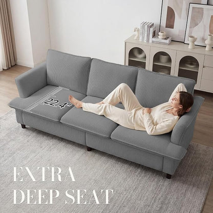 GRUSIGN 3 Seater Corduroy Couch, 89" Comfy Couch with Deep Seat, Modern Sofa Couch for Living Room, Office, Bedroom, Apartment (Pillows not Included)