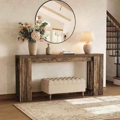 LITTLE TREE 70.9-Inch Long Entryway Table, Narrow Farmhouse Sofa Console Table for Living Room, Hallway, Walnut Brown
