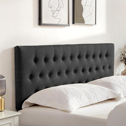 Tufted Upholstered Headboard King Size, Adjustable Height 37- 51 in, Black | Sturdy and Durable Solid Wood Bed Headboard, Fabric King Headboard Only, Modern Button Diamond Design Head Board
