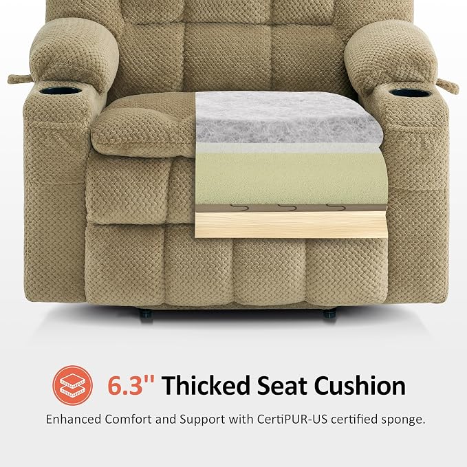MCombo Oversized Power Lift Recliner Chair for Elderly, Dual Motor Lift Chair with Heat and Massage, Lay Flat Lift Chair for Big and Tall, Cup Holders, Fabric R7891 (Large-Wide, Beige)