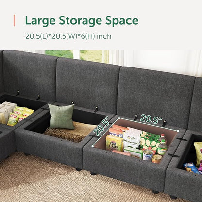 HONBAY Modular Sectional Sofa with Storage U Shaped Sectional Sofa, Convertible Couches for Living Room - Snowflake Velvet Grey