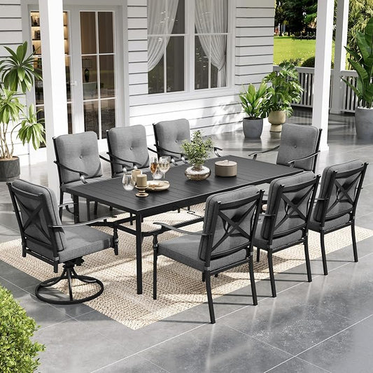 Sophia & William 9pc Outdoor Dining Set,Cushions Heavy Duty Steel Frame | 3.2"Premium Cushions,weather resistant, rainproof, UV resistant, and easy to clean