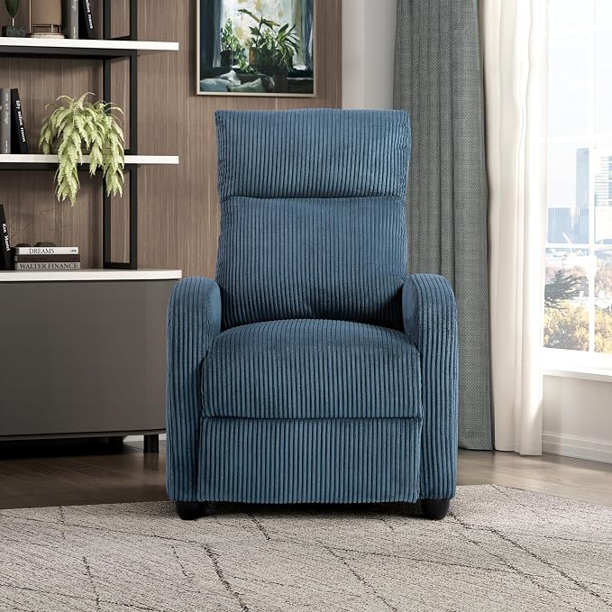 Lexicon Corduroy Pushback Recliner Chair Armchair Push Back Recliner, Solid Wood Frame and Metal Base, Easy Assembly Small Soft Single Sofa Accent Chair for Living Room/Office/Apartment, Midnight Blue