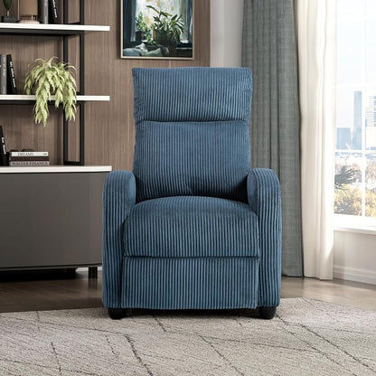 Lexicon Corduroy Pushback Recliner Chair Armchair Push Back Recliner, Solid Wood Frame and Metal Base, Easy Assembly Small Soft Single Sofa Accent Chair for Living Room/Office/Apartment, Midnight Blue
