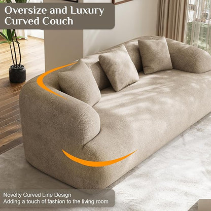 91" Boneless Couch,Cloud Couch,Chenille Curved Sofa with 3 Seater and 3 Pillows, Modern Compression Sofa for Living Room, Bedroom and Apartment, No Assembly Required, Light Brown