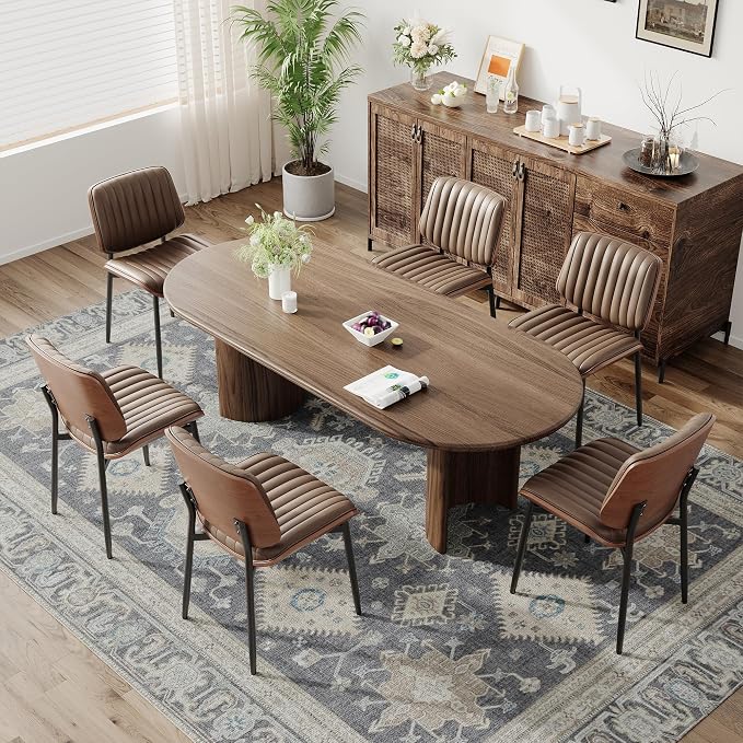 MALOL Leather Dining Chairs Set of 4, Modern Upholstered Dining Room Kitchen Chairs with Metal Legs and Wooden Back Support for Home Dining Room/Restaurant, Brown