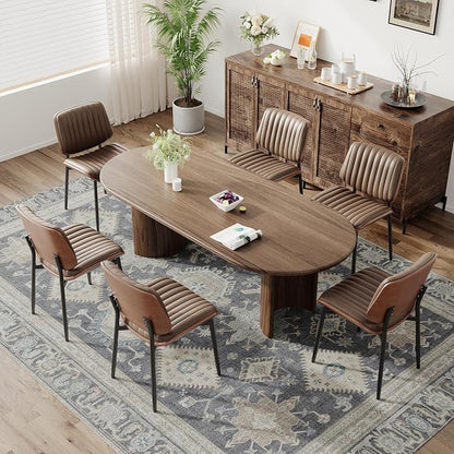 MALOL Leather Dining Chairs Set of 6, Modern Upholstered Dining Room Kitchen Chairs with Metal Legs and Wooden Back Support for Home Dining Room/Restaurant, Brown