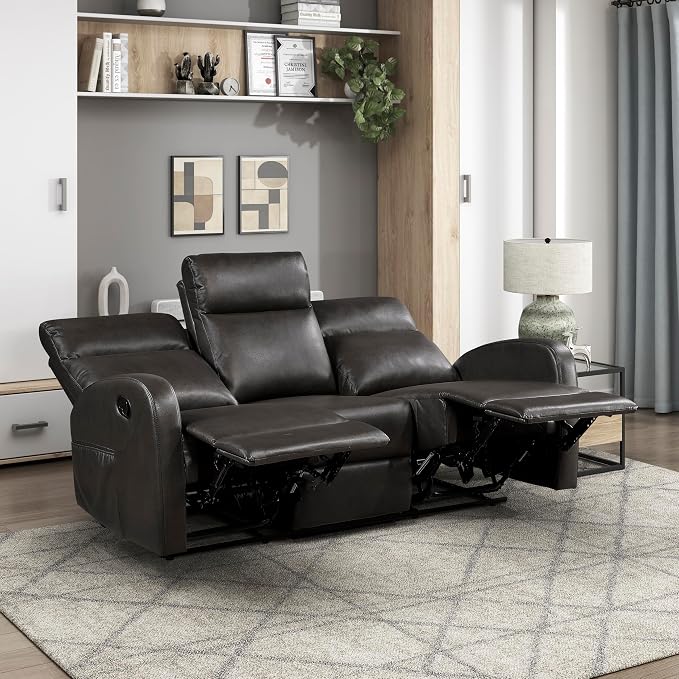 Lexicon Manual Reclining Sofa, Faux Leather Recliner Sofa, Wall Hugger, Track Arms, Magazine Pockets, Manual Dual Recliners Couch for Living Room/Office/Apartment, Easy Assembly, Espresso