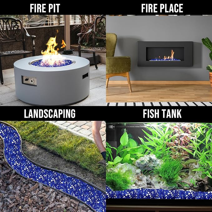 Skyflame High Luster 10-Pound Fire Glass for Fire Pit Fireplace Landscaping, 1/2-Inch Cobalt Blue Reflective