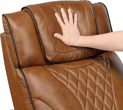 Lexicon Power Double Reclining Sofa, Center Drop-Down Table with Heat/Massage/Headrest/Storage Arms/Cup Holders/LED Lights/Wireless Charging, Top Grain Leather Match Wall Hugger Recliner Sofa, Brown