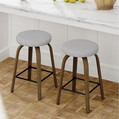 Bar Stools Set of 2, Counter Height Backless Bar Stools, 26" Swivel Barstools Kitchen Chair with Upholstered Fabric Seat, Gray
