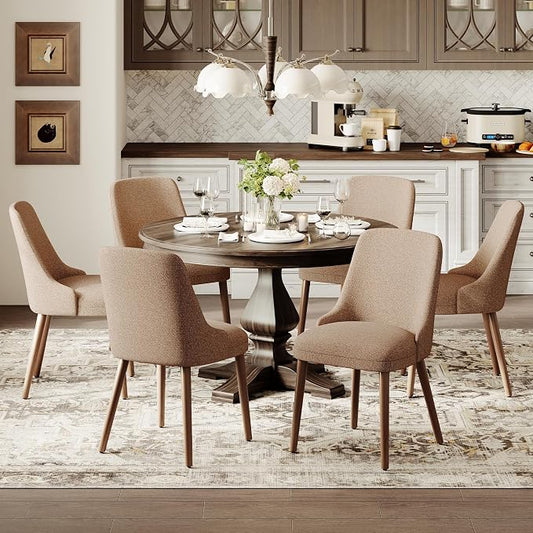 MALOL Upholstered Dining Chairs Set of 6, High-Back Dining Room Chair with Wood Legs, Padded Kitchen Chairs for Dining Room/Restaurant/Cafe, Camel