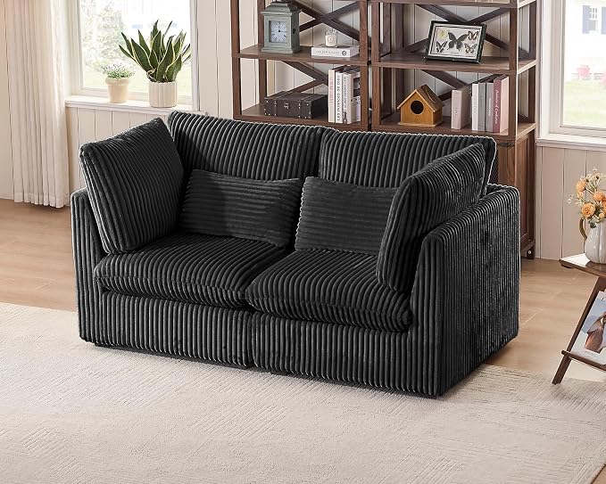 77" Oversized Corduroy Couch Modular Sectional Sofa, Washable Cloud Couch Sectional, 2 Seater Sectional Couches for Living Room, Fully Cover Removable, Loveseat Sofa, Corduroy, Black