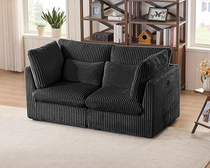 77" Oversized Corduroy Couch Modular Sectional Sofa, Washable Cloud Couch Sectional, 2 Seater Sectional Couches for Living Room, Fully Cover Removable, Loveseat Sofa, Corduroy, Black