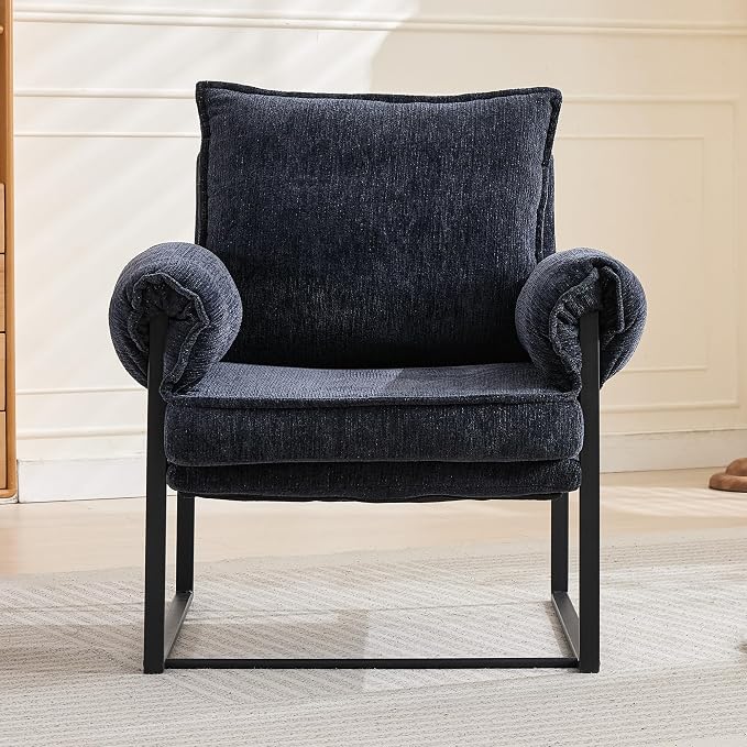 YISHENG Accent Chair with 6-Angle Adjustable Backrest, Fabric Living Room Chair Upholstered Lounge Chair, Modern Chair Cozy Reclining Chair for Reading Room, 1PC Dark Blue