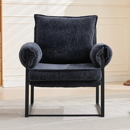 YISHENG Accent Chair with 6-Angle Adjustable Backrest, Fabric Living Room Chair Upholstered Lounge Chair, Modern Chair Cozy Reclining Chair for Reading Room, 1PC Dark Blue