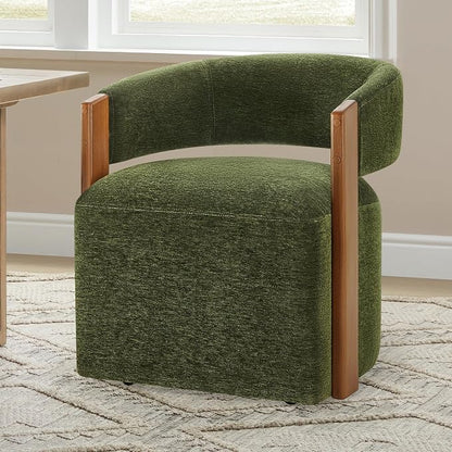 KISLOT Upholstered Dining Chairs Set of 4, Barrel Modern Dining Room Chairs with Casters, Kitchen Side Wooden Armchair with Fabric Cushion Seat for Bedroom, Livingroom, Reading Room, Green, 4 Boxs
