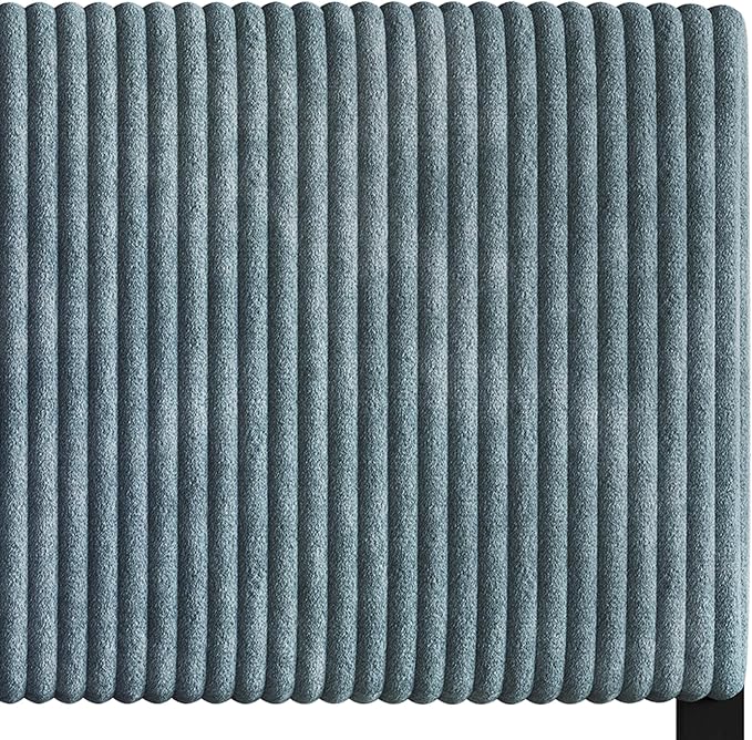Full Corduroy Velvet Upholstered Adjustable Headboard, Light Blue