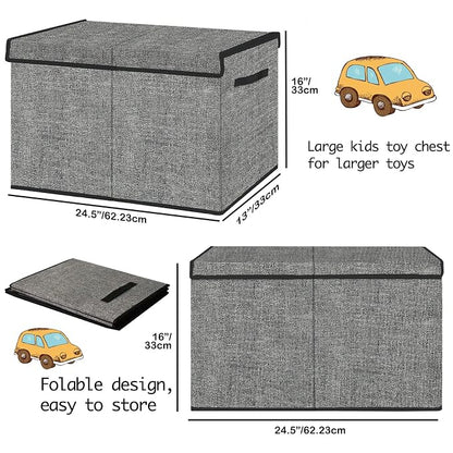 Pantryily Large Toy Storage Box Organizer, Collapsible Kids Toys Boxes Chest Container Bins with Lids & Handles for Livingroom, Playroom, Closet24.5"x13"x16"(Black)