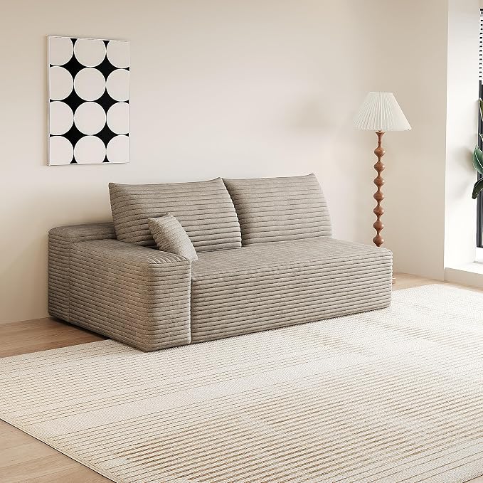 138" Oversized U Shaped Cloud Boneless Sofa Couch with Reversible Ottomans, Plush Corduroy Modular Sectional Sofa with Deep Seat, Compressed Couch for Living Room, No Assembly Required