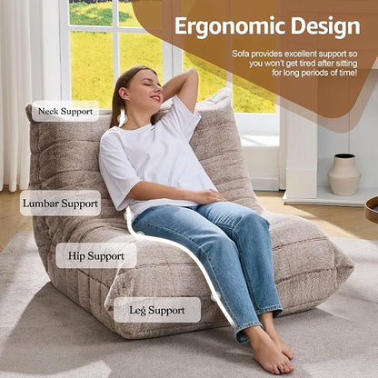 Hobestluk Adults Bean Bag Chair Faux Fur BeanBag Couch for Living Room | Brown Plush,Ergonomic Design,Memory Foam,UltraSoft,Anti-slip Bottom,No Assembly Required,Decorative Style for Living Room